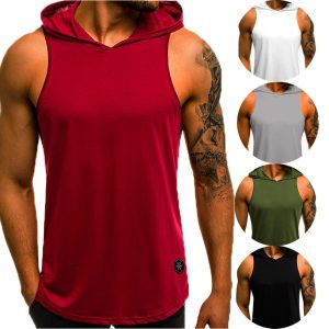 Men's Sleeveless Workout Hooded Tank Tops